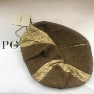 Ports 1961 Metallic hemp burlap linen silk pouch clutch cosmetic travel bag